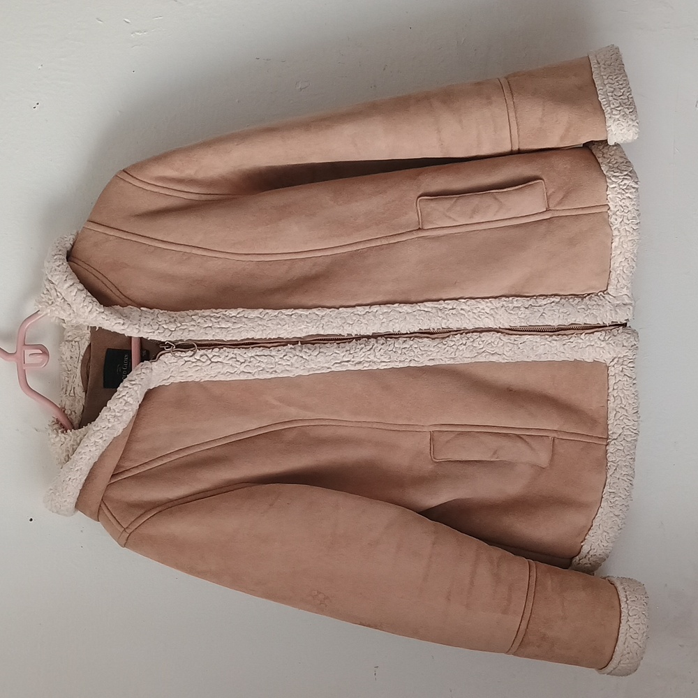 Faded Glory Faux Suede Fur Trim Coat